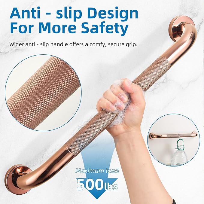 Grab Bars for Shower, Zynuhmo 2 Pack 20 Inch Anti Slip Safety Grab Bar 1.25" Diameter Stainless Steel Shower Handrails for Handicap Injury Pregnant Senior Assist Bath Shower Handles(Rose Gold)