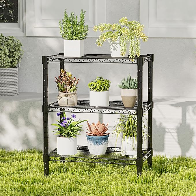 DUMOS 3-Tier Metal Wire Storage Shelves, Adjustable Standing Storage Rack Shelf, Heavy Duty Steel Shelving Unit Organizers for Kitchen Bathroom Pantry Garage, 23.3" Wx13.4 Dx30 H, Black