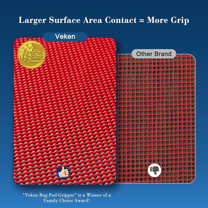 Veken 5x7 Ft Rug Pad Gripper for Hardwood Floors, Non Slip Red Rug Pads for Area Rugs, Thick Rug Grippers for Tile Floors, Under Carpet Anti Skid Mat, Keep Your Rugs Safe and in Place