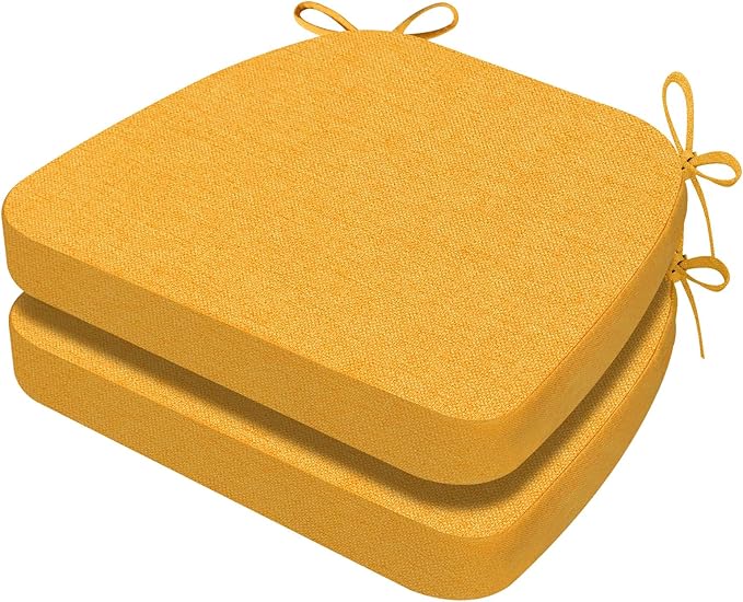 AAAAAcessories D-Shaped Chair Cushions, 2" Thick Dining Chair Pads with Ties and Removable, Machine-Washable Cover, 17" x 16", Set of 2, Golden Orange