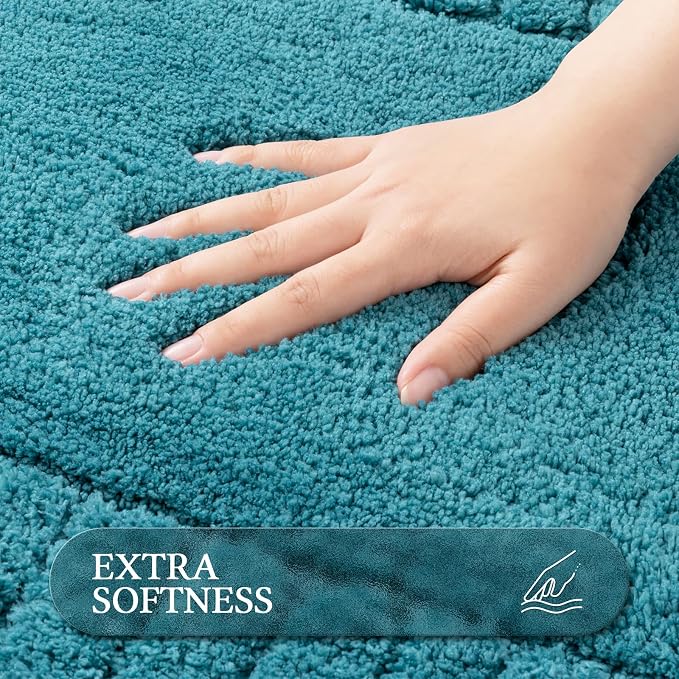 Pauwer Bathroom Rugs Sets 3 Piece Non Slip Machine Washable Bathroom Shower Rugs with U-Shaped Contour Toilet Mat Plush Shaggy Absorbent Microfiber Bath Mat Set, Aqua Blue
