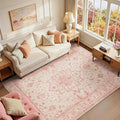 RELEANY Area Rugs 6'x9' Washable Non-Slip, Floral Vintage Distress Medallion Carpet for Living Room Bedroom Dining Room, Pink Light Vintage Pink