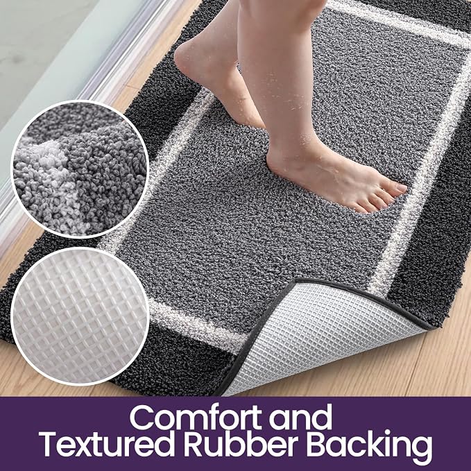 DEXI Bathroom Rugs 32x20, Absorbent Extra Soft Plush Microfiber Bath Mat for Bathroom, Non Slip Washable Bathmat Quick Dry for Shower Floor, Sink, Tub, Laundry Room, Dark Grey