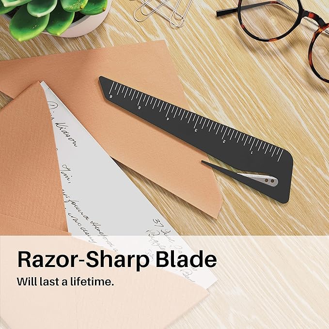 Ruler & Letter Opener Combo - Easy to Hold - Oversized Grip - Black 6 Inch Ruler - Envelope Opener w/Measuring Tool - Perfect for Crafts, Drafting, Sewing, & Drawing - (3 Pack, Black)