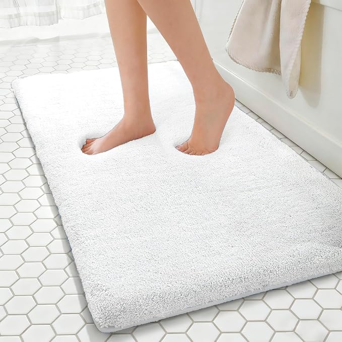 MINIDEAR Bathroom Rugs 47x17 Pure White - Thick Memory Foam Bath Mat, Ultra Soft & Plush Fluffy, Non-Slip, Quick Dry, Absorbent Washable Floor Mat for Tub, Toilet, Home Decor Accessories