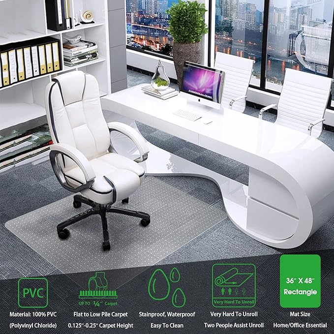 100pointONE Office Chair Mat for Carpet- 36" x 48" Studded Desk Chair Mat for Low Pile Carpeted Floors, Plastic Floor Mat for Office Chair Over Carpet