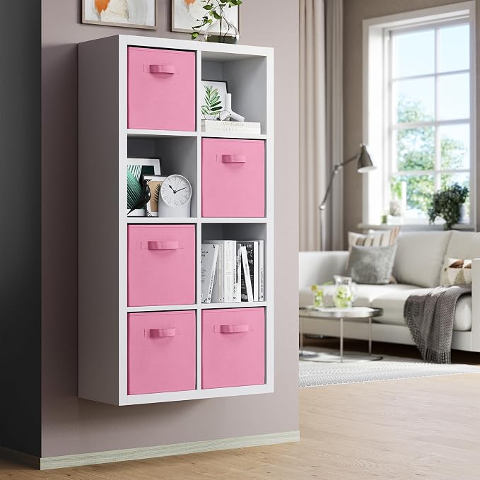 Storage Cubes - 11 Inch Cube Storage Bins (Set of 8). Fabric Cubby Organizer Baskets with Dual Handles | Foldable Closet Shelf Organization Boxes (Light Pink)