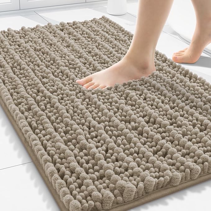 Smiry Bathroom Rugs Mat 30x20, Extra Soft Absorbent Chenille Bath Rugs, Non Slip Rubber Backing Machine Washable Quick Dry Bath Mats for Bathroom Floor, Tub, Shower, Home Decor Accessories, Latte