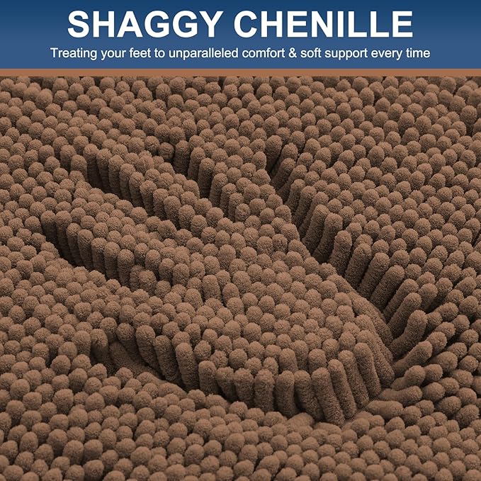 Smiry Luxury Chenille Bathroom Rugs 24x16, Extra Soft and Absorbent Shaggy Bath Mat, Machine Washable, Non-Slip Plush Carpet Runner for Tub, Shower, and Floor, Home Decor Accessories, Mocha