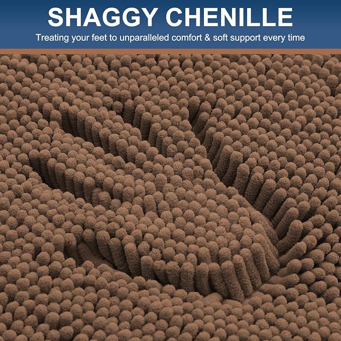 Smiry Luxury Chenille Bathroom Rugs 30x20, Extra Soft and Absorbent Shaggy Bath Mat, Machine Washable, Non-Slip Plush Carpet Runner for Tub, Shower, and Floor, Home Decor Accessories, Mocha