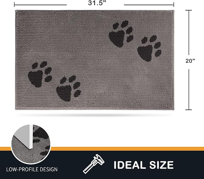 PURRUGS Dirt Trapping Door Mat 20" x 31.5", Non-Skid/Slip Machine Washable Microfiber Entrance Rug, Shoes Scraper, Dog Doormat, Super Absorbent Floor Mat for Muddy Wet Shoes and Paws, Light Grey