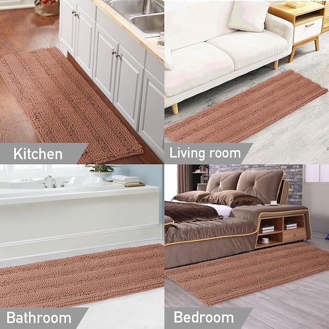 Turquoize Bathroom Runner Rug Extra Long Chenille Area Rug Non-Slip Bath Room Rug Shag Shower Mat Muted Clay Rugs Kitchen Rugs Washable Bath Mats for Bathroom 59 x 20 inches, Muted Clay