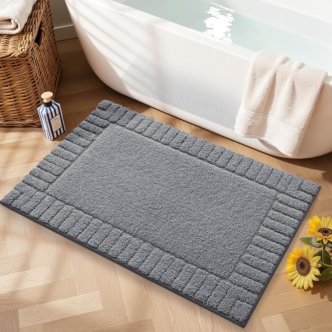 LUMI Bathroom Rugs Non Slip with Rubber Backing, Extra Soft Plush Microfiber Bath Rug Absorbent, Machine Washable Bath Mat Quick Dry for Tub, Shower, Hotel, Dark Grey, 20"x32"