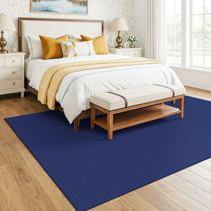 KOZYFLY 6x9 Dining Room Rugs, Washable Area Rug for Living Room, Non Slip Rugs for Bedroom, Braided Floor Carpet for Nursery, Office, Cotton Rug Home Indoor Decor, Royal Blue/Navy