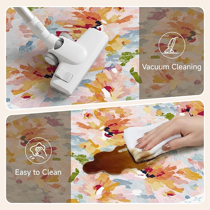 Anti Fatigue Kitchen Mats 2PCS Thick Non Slip Cushioned Rugs Blue Abstract Floral Waterproof Comfort Standing Mats for Floor Sink Laundry Office 17.3"×47"+17.3"×30"