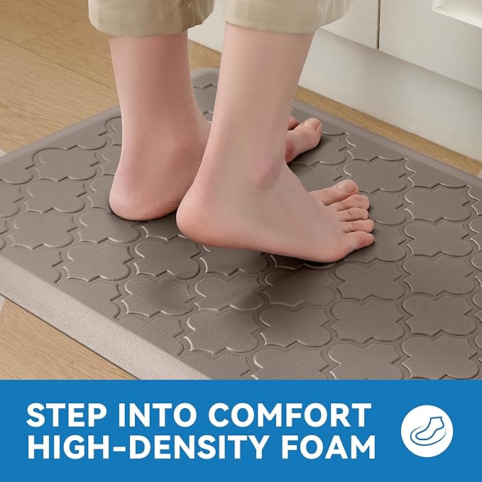 Kitchen Mat Cushioned Anti Fatigue for Floor, Non-Slip Waterproof Comfort Rug for Kitchen Sink, Standing Desk & Laundry, 17.3"x29", Khaki