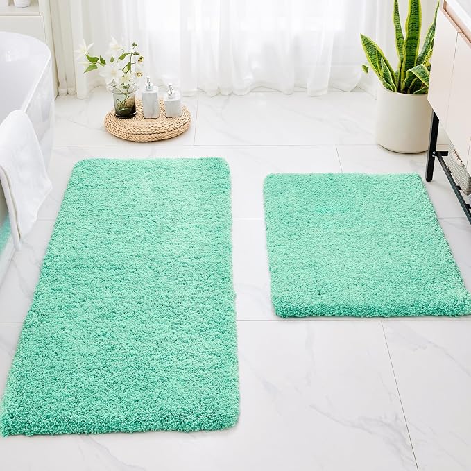 Disolla Mint Green Bathrom Runner Rug 24x70 - Extra Large Soft Plush Bath Mat, Thick Long Non-Slip Shaggy Floor Mat, Ultra-Absorbent for Master Bathroom Vanity