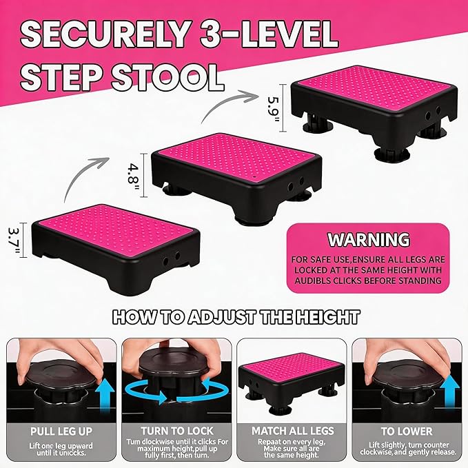 Noctilucent Adjustable Step Stool for Seniors Adults, Bed Step Stools, 600 LBS Capacity Non-Slip Safety Step Platform Indoor and Outdoor for Adults, Step Stools Elderly Assistance at Night