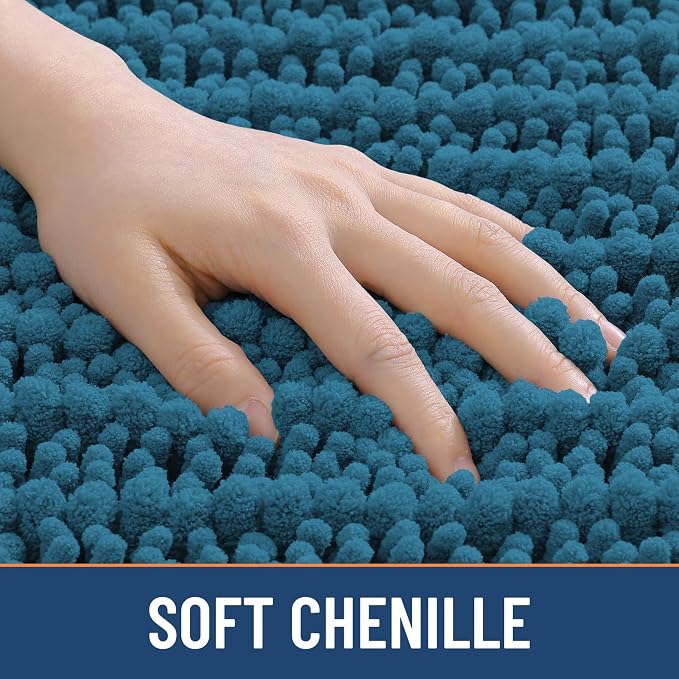 Smiry Bathroom Rugs Mat 34x21, Extra Soft Absorbent Chenille Bath Rugs, Non Slip Rubber Backing Machine Washable Quick Dry Bath Mats for Bathroom Floor, Tub, Shower, Home Accessories, Peacock Blue