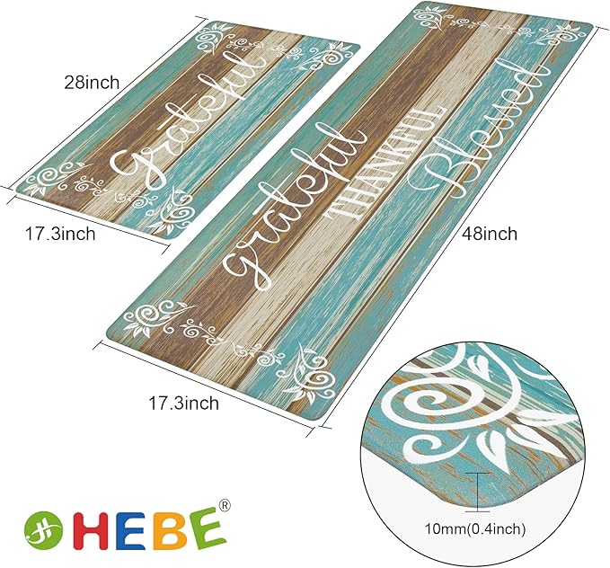 HEBE Anti Fatigue Kitchen Mat Set of 2 Non Slip Cushioned Kitchen Mats for Floor Waterproof Farmhouse Kitchen Rugs and Mats Set Comfort Standing Desk Mat Carpet for Sink,Office,Laundry