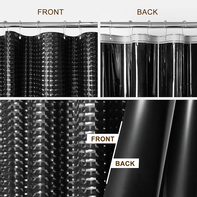 Barossa Design Black Stall Size Shower Curtain Liner 36" W x 72" H - Waterproof PEVA Plastic Shower Liner for Small Bathroom Stall, Lightweight, 3 Magnets & Metal Grommets - Dimensional Black, 36x72