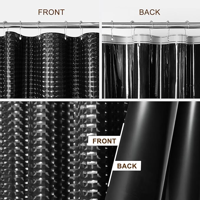 Barossa Design Extra Long Shower Curtain Liner 72" x 84", Waterproof XL PEVA Shower Liner with 3 Magnets for Bathroom, Lightweight, Metal Grommets - Dimensional Black, 72x84