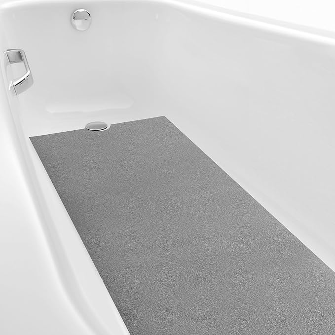 Dunzoom 16" x 40" Non Slip Bathtub Mat with Drain Cut Out Anti Slipping Non Skid Safe Tub Mat Adhesive Peel and Stick Bath Tub Mat PEVA Tub Sticker for Shower Floor Boat Wet Areas(Gray)