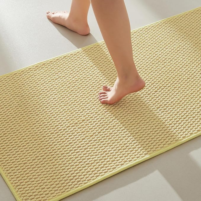 TYUU Bathroom Runner Rug, Long Bath Mat Washable Thin Quick Dry Low Pile Bathroom Runner Rugs 24 x 60 Non Slip, Yellow 24"x60"