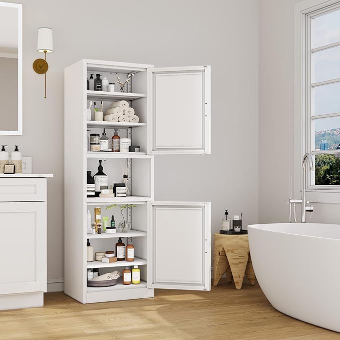 Ckzbx Tall Narrow Storage Cabinet 66.93" H Tall Bathroom Cabinet Metal Pantry Cabinets, 4 Adjustable Shelves for Kitchen, Home Office, Living Room, Dinning Room (20 inches Wide White)
