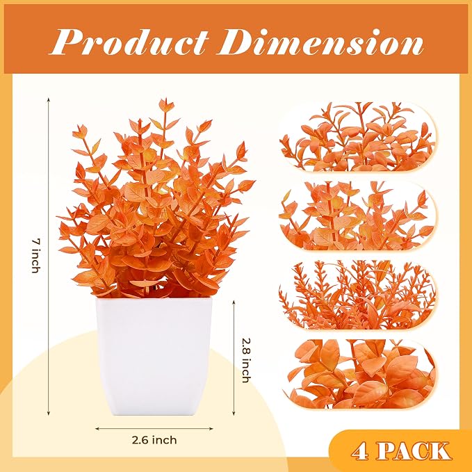 Der Rose 4 Pack Fall Fake Plants Mini Artificial Greenery Potted Plants Fall Decorations for Home Decor Indoor Office Table Room Farmhouse Bathroom Fall Decor