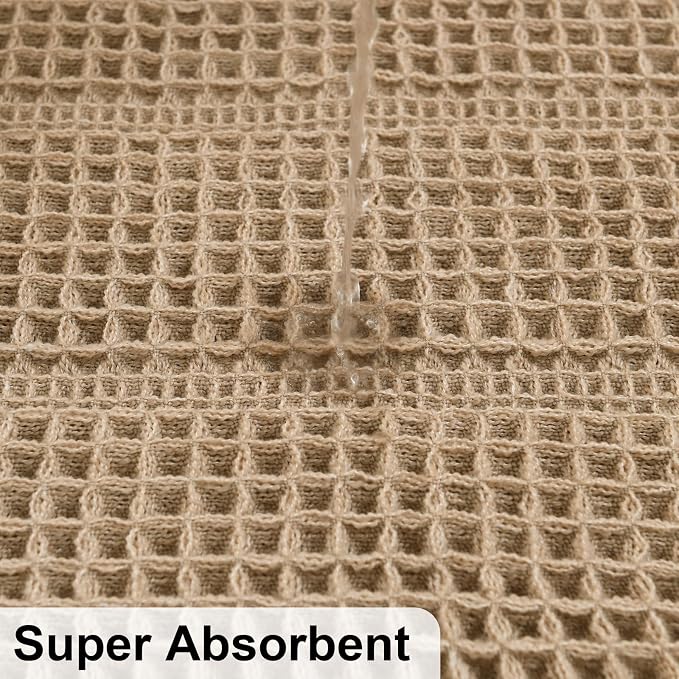 JIUZHEN Waffle Bath Mat Rug Super Absorbent Bath Mats for Bathroom Mat Non Slip Bathmat Machine Washable Soft Bathroom Rugs with Tassels Dry Fast Bath Rugs for Floor, 20" x 32", Strip-Brown