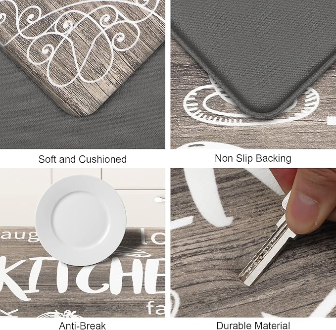 HEBE Kitchen Rugs Set of 2, Cushioned Anti Fatigue Kitchen Mats for Floor, Non Slip Waterproof Comfort Standing Desk Mat Carpet for Sink, Stove, Laundry Room