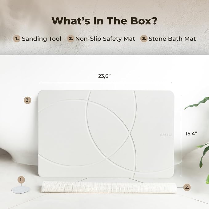 TOSORO - Stone Bath Mat Diatomaceous Earth Shower Mat Non-Slip Super Absorbent Diatomite Stone Bath Mats for Bathroom Floor Quick Drying Natural Easy to Clean (23.5 x 15) - Sandstone