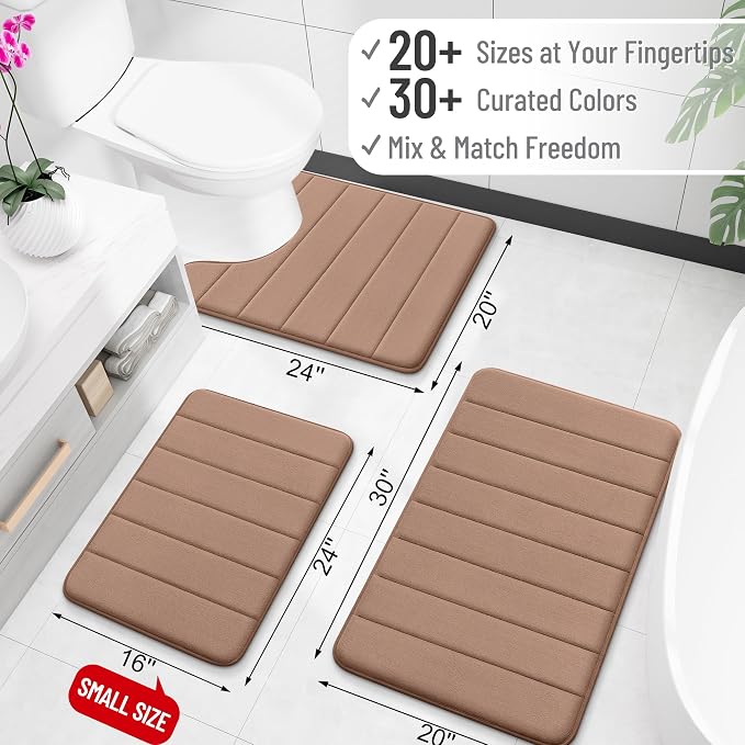 OLANLY Memory Foam Bath Mat 32x20, Super Soft Absorbent Bathroom Rugs, Quick Dry, Machine Washable Shower Floor Rugs, Bathmat Carpet, Bathroom Home Decor Accessories, Mocha