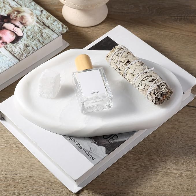 Koville Luxurious White Marble Vanity Tray, Cloud Shape Serving Stone Key Tray for Home Decor, 10" x 7" Marble Storage Trays for Bathroom, Stone Plate Holder for Perfume, Candle and Jewelry