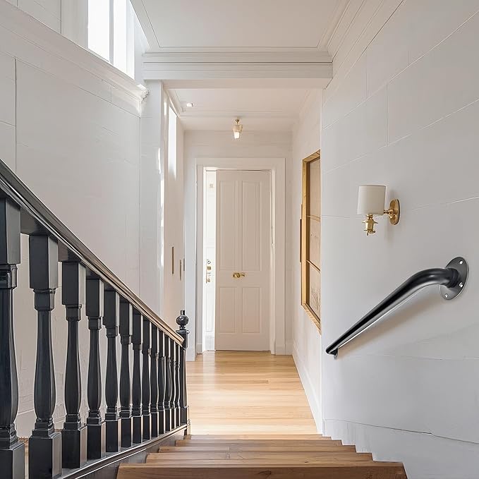 45 Inch Black Wall Mount Hand Rails for Indoor Stairs, Interior Staircase Handrail, Outdoor Metal Stair Railing for Exterior Steps, Banister Deck Rails,Safety Grab Bar for Elderly