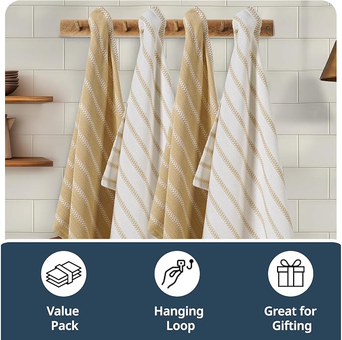 LANE LINEN Kitchen Towels Set of 4-18”x28” Absorbent Cotton Dish Towels, Quick-Drying Hand & Tea Towels for Kitchen, Light Tan