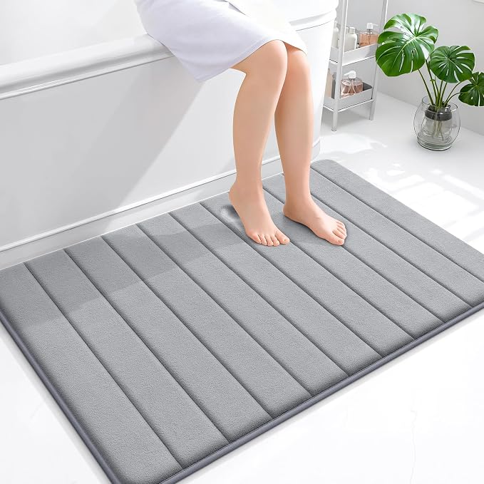 OLANLY Memory Foam Bath Mat 44x32, Super Soft Absorbent Bathroom Rugs, Quick Dry, Machine Washable Shower Floor Rugs, Bathmat Carpet, Bathroom Home Decor Accessories, Grey