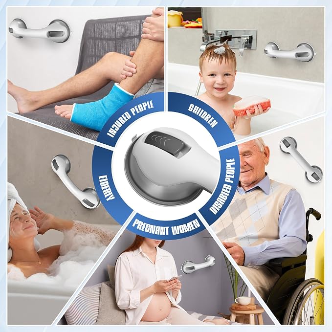 Hshbxd Grab Bars for Bathtubs and Showers, 2 Pack Shower Handles for Elderly with Strong Suction, 12 Inch Bathroom Shower Safety Bars for Seniors and Disabled for Wall