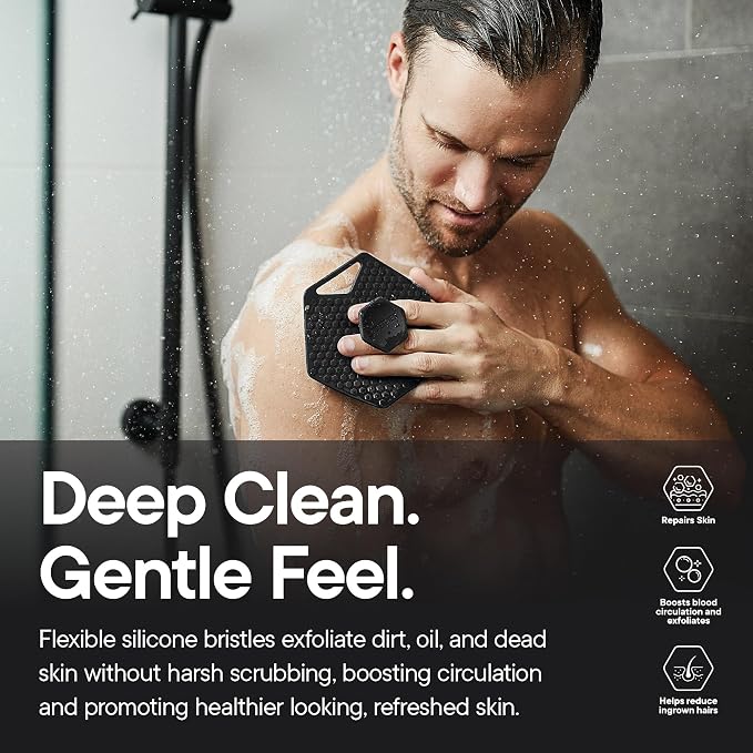 TOOLETRIES Premium Silicone Body Scrubber 2.0, Hygienic Loofah Alternative, Exfoliating Shower Scrubber for Sensitive Skin, Quick Drying & Long-Lasting Bathroom Essentials for Men & Women - Charcoal