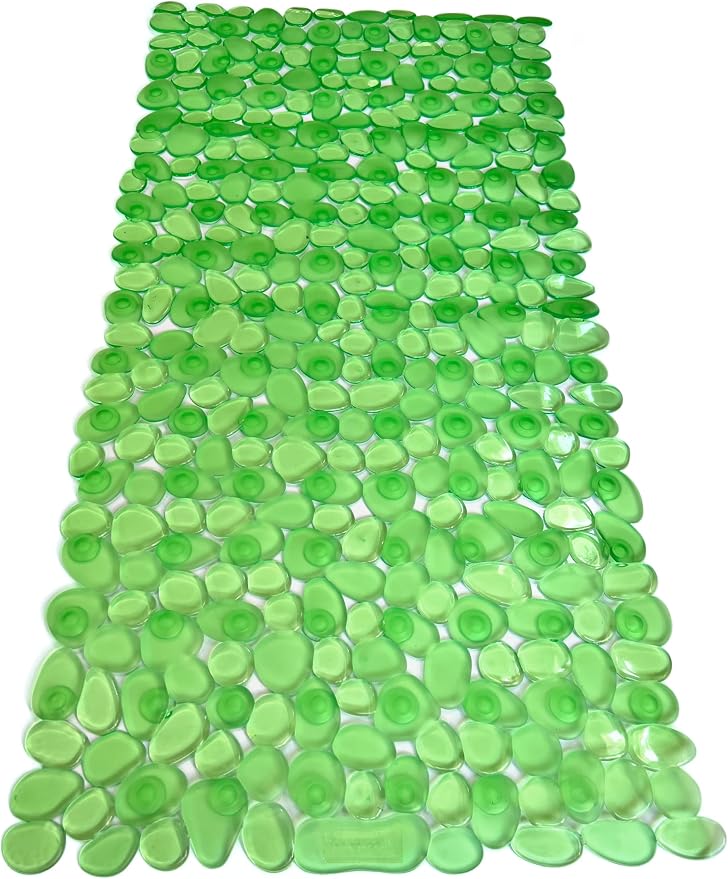 “Pebbles” Non-Slip Bathtub/Shower Mat 27.5”x14” Rectangular, Non-Toxic, Safe, Clean, Machine-Washable, Superior Grip & Drainage, Vinyl, for Smooth Floors ONLY, Transparent Light Green