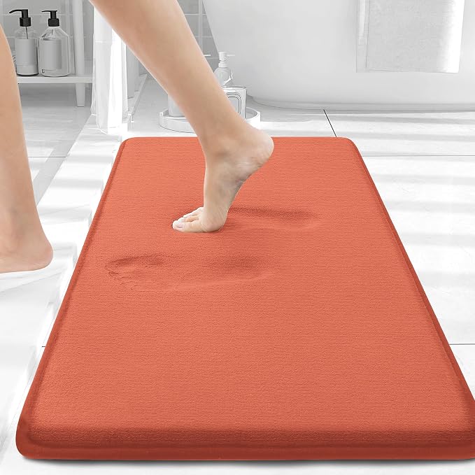 Smiry Memory Foam Bath Mat 30x20, Extra Soft and Absorbent Bathroom Mats, Non Slip Washable Carpet for Floor, Shower and Tub, Coral