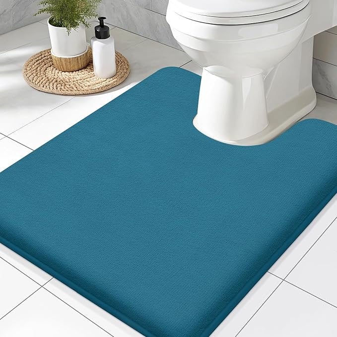 Smiry Memory Foam Toilet Rugs U-Shaped 24x20, Extra Soft Absorbent Non-Slip Contour Bathroom Rugs, Machine Washable Bath Mats for Toilet, Peacock Blue