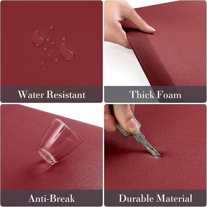 HappyTrends Kitchen Mat,17.3"x28"+17.3"x60" Red, Cushioned Comfort Anti-Fatigue Waterproof Floor Mat Kitchen Rugs, Thick Perfect Ergonomic Foam Standing mat for Kitchen, Home, Office, Laundry