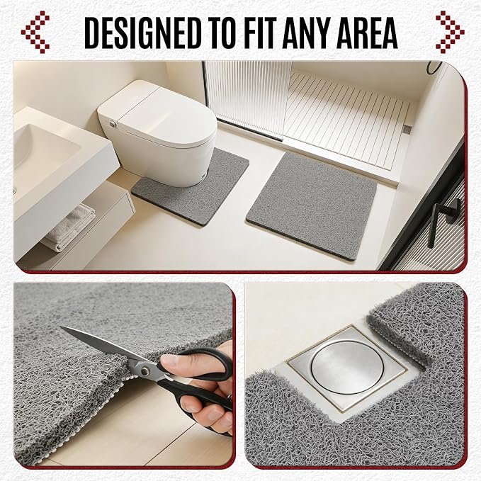 Joyhalo Shower Mat Bathtub Mat Non Slip, Bathmats Non Slip, Quick Drying Foot Scrubber Loofah Mats for Shower, Tub, Bathroom, Home, 24 * 24inch, Grey