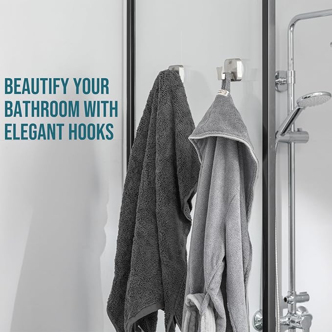 TAILI 304 Stainless Steel Bathroom Suction Hooks for Towel, Bathrobe, Loofah, Patented Strong Suction Cup Holder, No Damage Hanging Glass Shower Wall Hook, Hold Up to 11 Lbs, 2 Pack, Silver
