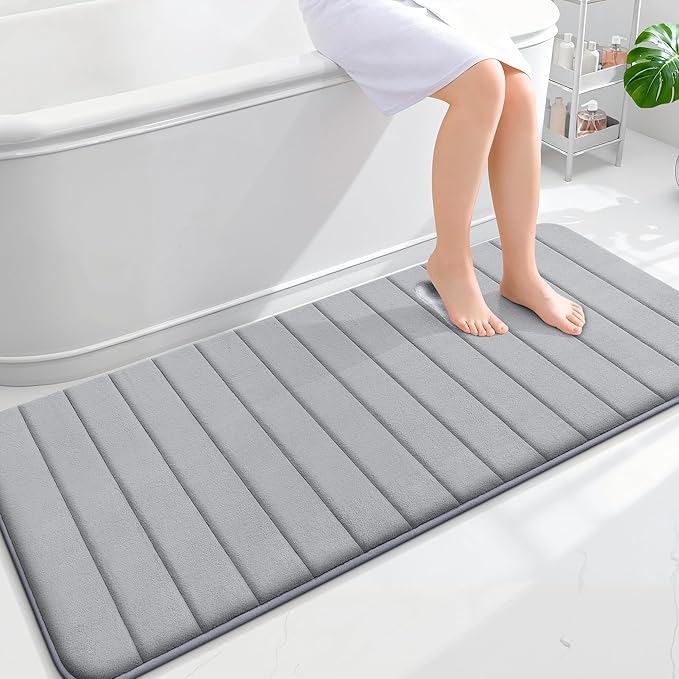 OLANLY Memory Foam Long Bathroom Rugs Runner 59x24, Super Soft Absorbent Bath Mat, Quick Dry, Machine Washable Shower Floor Rugs, Bathmat Carpet, Bathroom Home Decor Accessories, Grey
