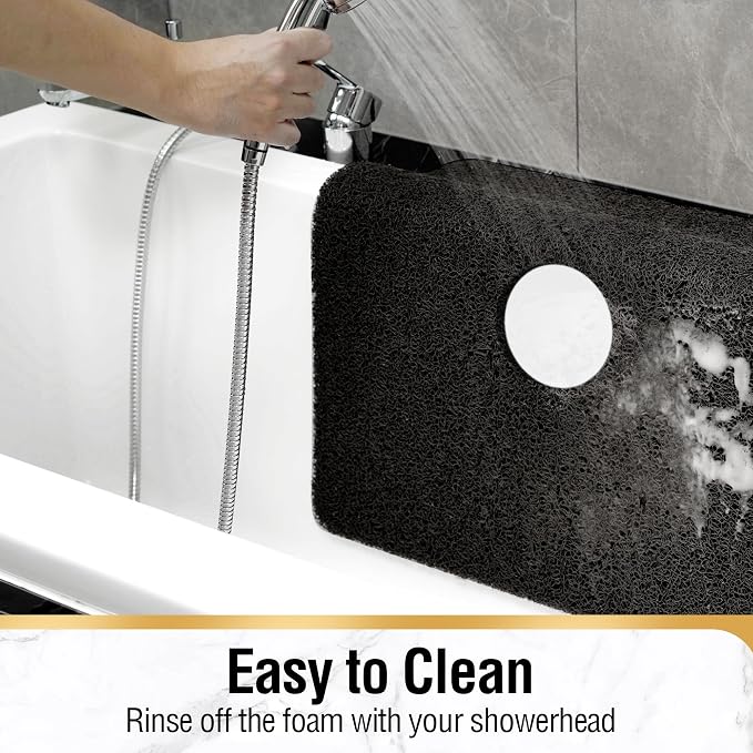 HITSLAM Shower Mat with Center Drain Hole, 24 x 16 Inch Non Slip Bath Mat for Textured Tub, Soft Loofah-Style Bathtub Mat Without Suction Cup, Quick Drying Stall Floor Mat, Bathroom Accessories, Black
