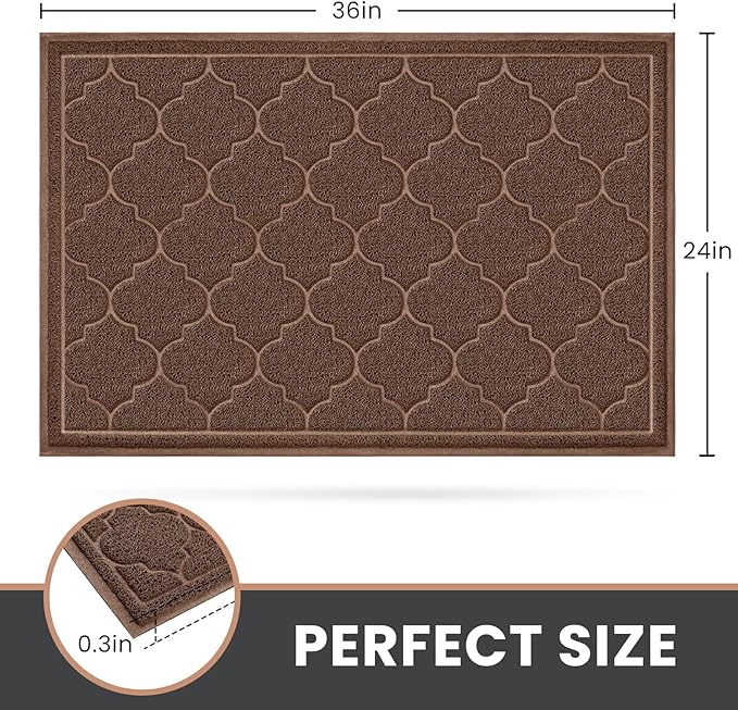 LuxStep Door Mat Large 24"x36"Indoor Outdoor Doormat, Non-Slip Low-Profile Design Floor Mat, Trap Dirt and Dust Front Door Welcome Mat for Entryway,Patio,Garage,High Traffic Areas,Coffee