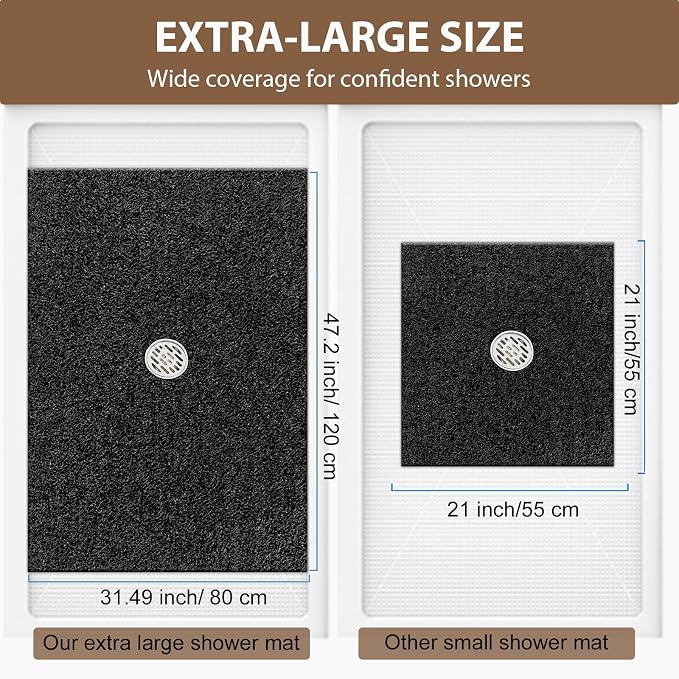 Extra Large Non Slip Shower Mat: 47.2x31.5 inch Loofah Shower Mat for Inside Shower with Drain Hole in Middle, Soft PVC Anti-Slip Shower Stall Mats for Bathroom,Wet Area, Quick Drying